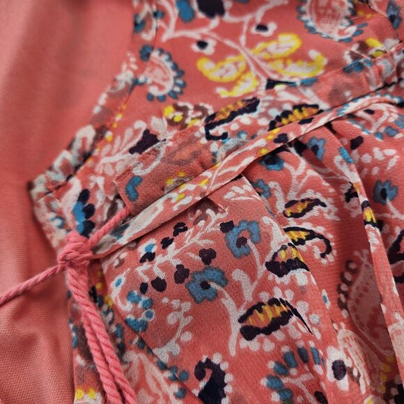 AS U Wish Sz L Peasant Tunic Dress Peach Navy POCKETS Hippie Boho Festival 3/4sl - Picture 12 of 16